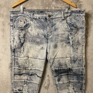 CJ Black Jeans Men's 38x32  Skinny Flex Acid‎ Wash Moto Distressed Cotton Blend